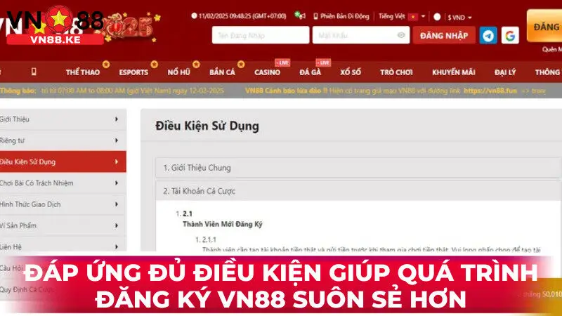 Đáp ứng đủ điều kiện giúp quá trình đăng ký VN88 suôn sẻ hơn