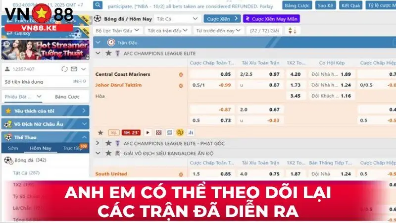 Tham gia thể thao tại VN88, anh em có thể theo dõi lại các trận đã diễn ra